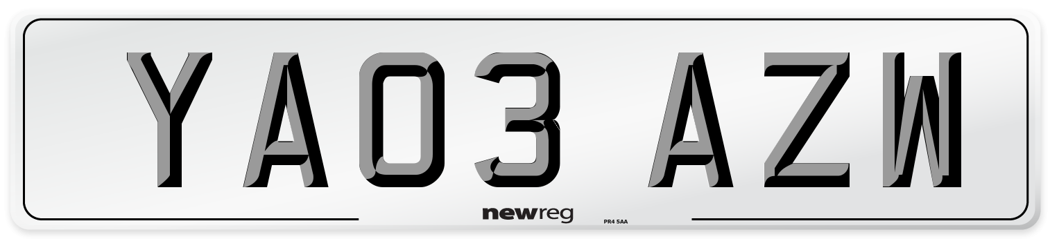 YA03 AZW Number Plate from New Reg